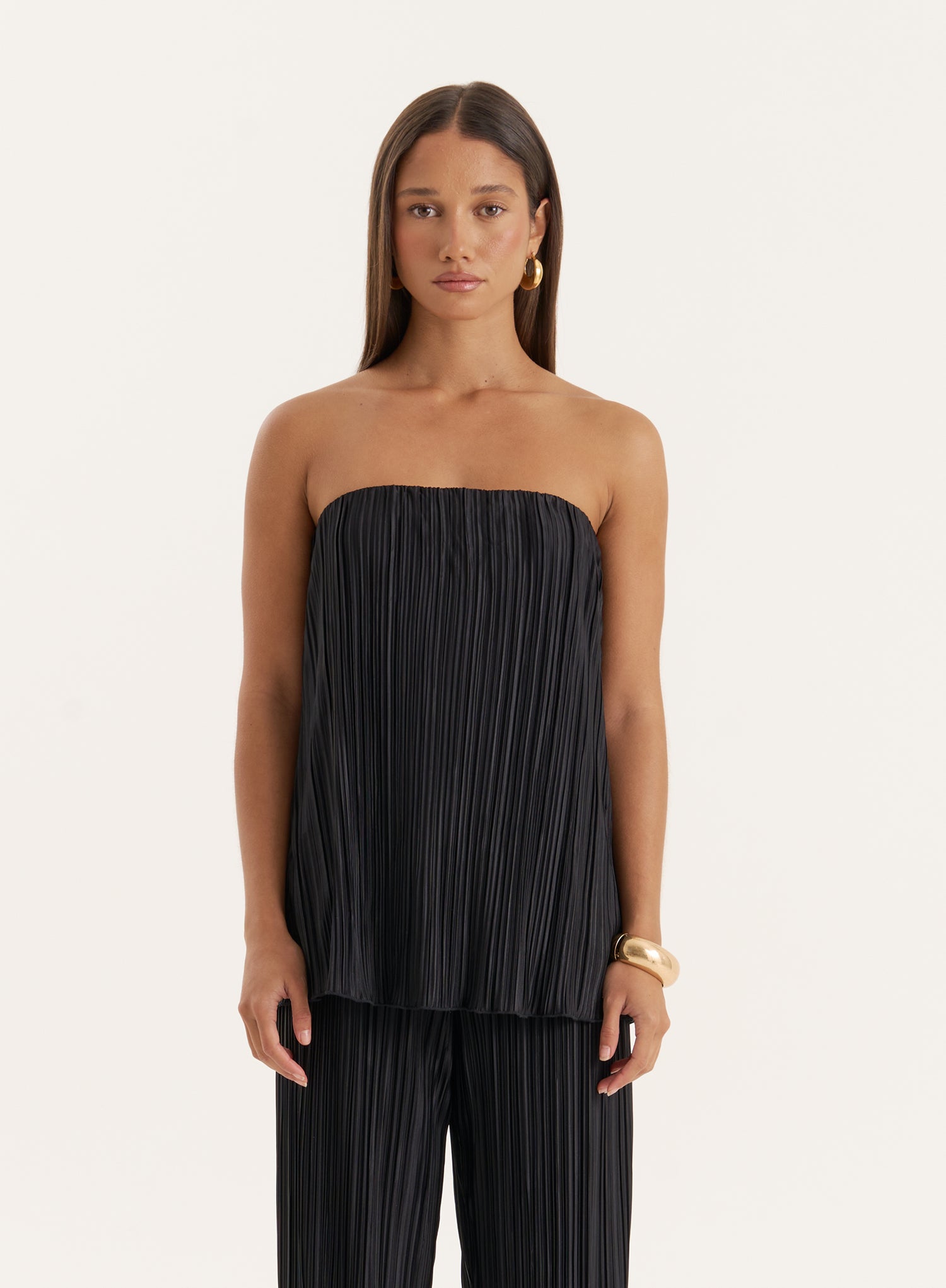 Black Plisse Bandeau Top